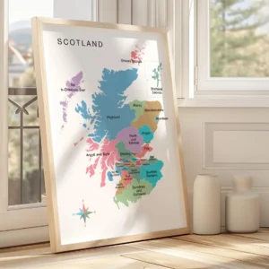 Colorful Scotland geography map for classroom decor