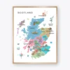 Scotland Illustrated Map Poster with regions and cities for kids