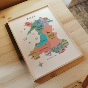 Illustrated Wales map for UK geography learning