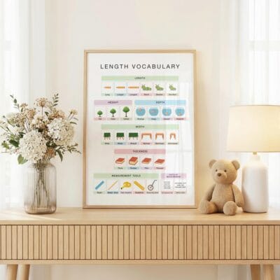 Colorful measurement vocabulary wall art for classroom decor
