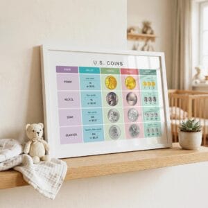 Coin counting printable for elementary classroom math