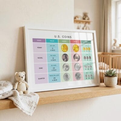 Coin counting printable for elementary classroom math