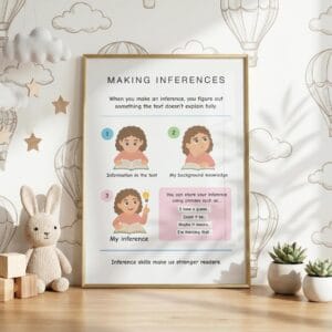 Making inferences classroom poster with text clues and background knowledge