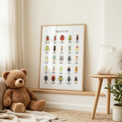 Beetle identification wall art for classroom science center