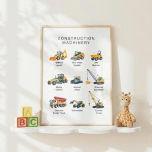 Educational construction machinery wall art for classroom