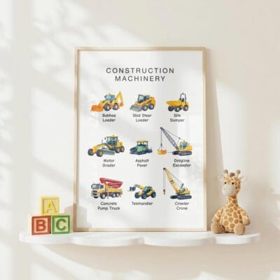 Educational construction machinery wall art for classroom