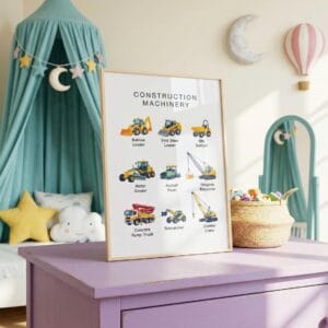 Printable heavy equipment chart with labeled vehicles