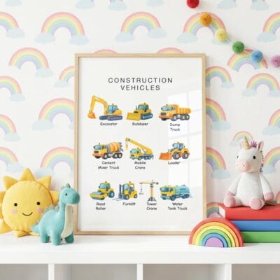 Construction trucks chart for preschool and kindergarten learning