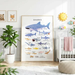Educational shark species chart for kids and science classrooms
