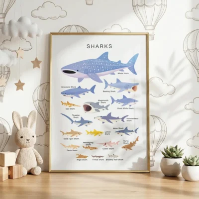 Sharks Poster for marine biology and ocean animal lessons
