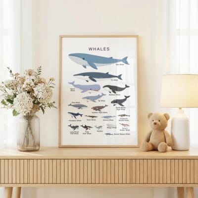 Educational whale species chart for kids and science classrooms