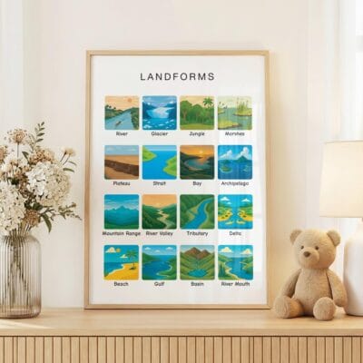 36 types of landforms poster for earth science classroom