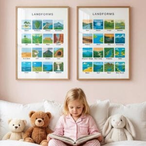 Landform identification poster with clear vocabulary labels