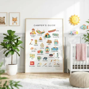 Camping gear vocabulary chart for kids and classrooms