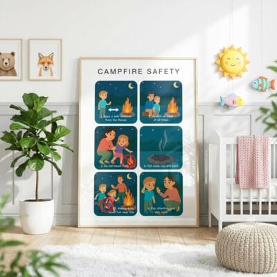 Illustrated campfire safety rules for children's learning