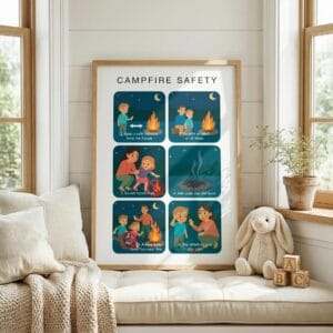 Fire safety poster for kids and outdoor education