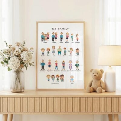 Educational family relationship poster for ESL and EFL classrooms