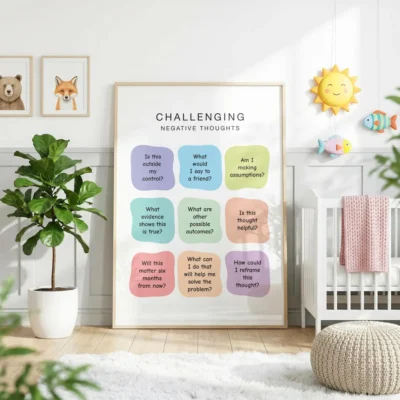 Positive thinking and reframing questions poster for students