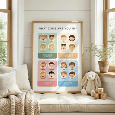 Emotional self-regulation chart with four feeling zones