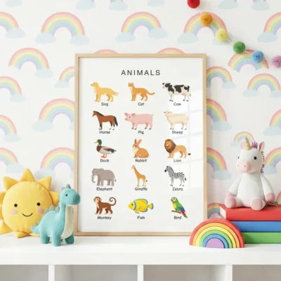 Animal names vocabulary chart for preschool children
