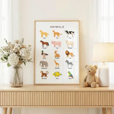 Colorful animal poster for kindergarten classroom learning