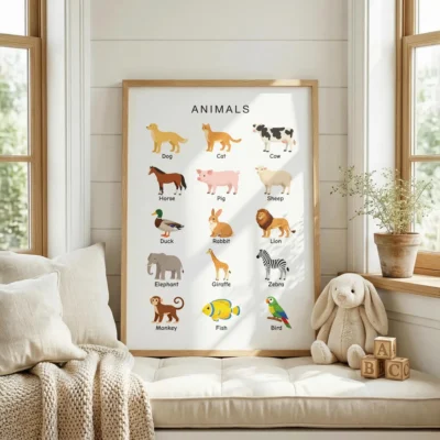 Animals Poster with farm wild and pet animals