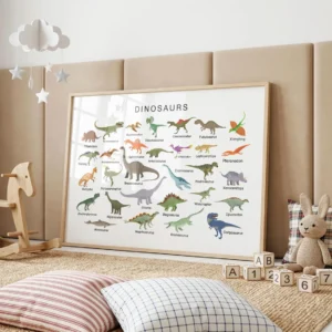 Horizontal prehistoric animals chart for kids