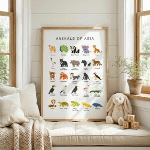 Asian animal vocabulary poster for elementary students