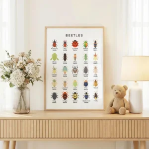 Colorful beetle identification printable for children