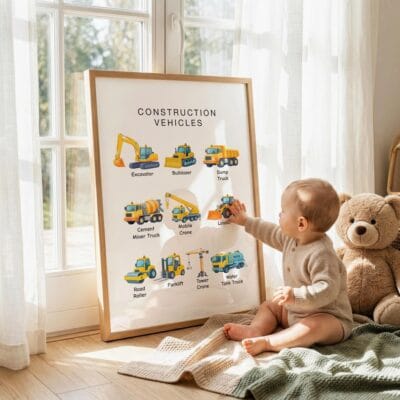 Educational heavy equipment print for learning centers