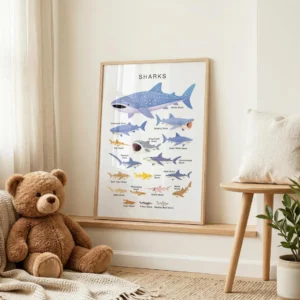 Shark species educational wall art for science learning