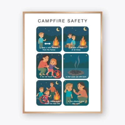 Campfire Safety Poster with six fire safety rules for kids