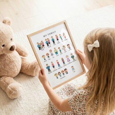 Family members English vocabulary printable with clear labels