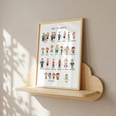 Family vocabulary poster for early elementary English lessons