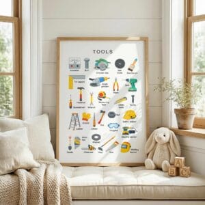 Colorful tool vocabulary chart for practical skills education