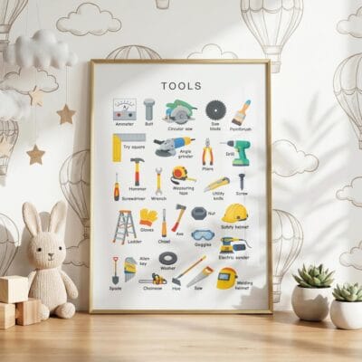 Construction and workshop tools poster for classroom decor