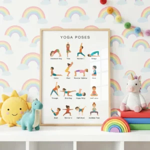 Colorful yoga positions chart for homeschool learning