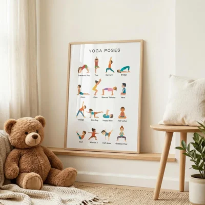Physical wellness poster with illustrated yoga positions