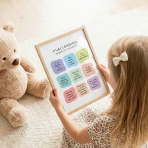 Calm corner educational poster with positive thinking prompts
