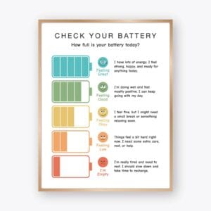 Check Your Battery Poster with five feelings and energy levels