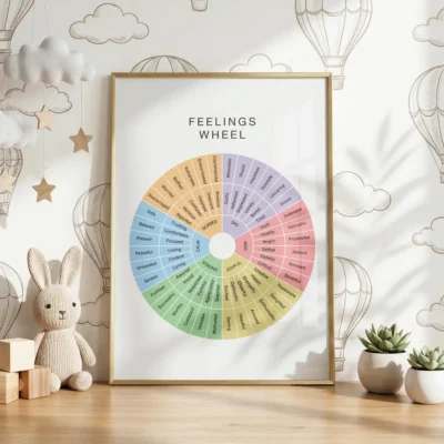 Feelings wheel printable for homeschool learning spaces