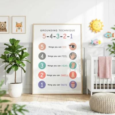 Colorful sensory grounding chart for homeschool learning