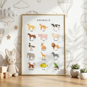 Animal identification wall art for classroom learning centers