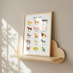Preschool animal vocabulary chart with clear illustrations