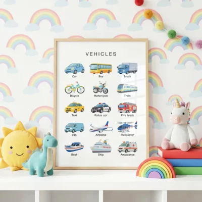 Vehicle identification wall art for classroom learning centers