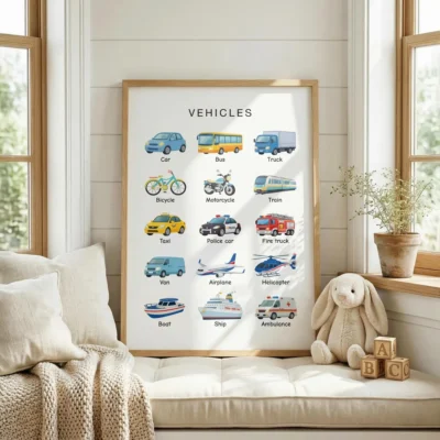 Vehicle names vocabulary printable for ESL and EFL learning