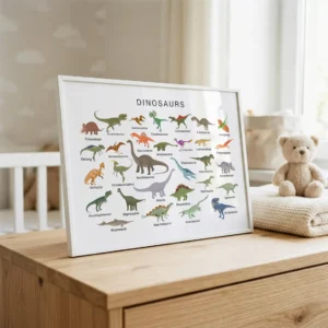 Colorful dinosaur wall art for children's bedroom