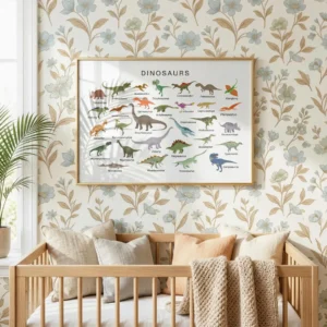 Horizontal dinosaur educational chart for playroom decor