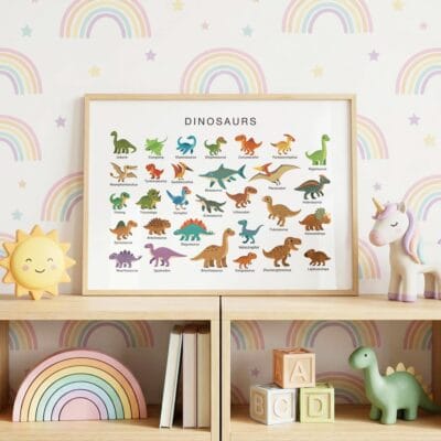 Horizontal prehistoric animal wall art for children's bedroom